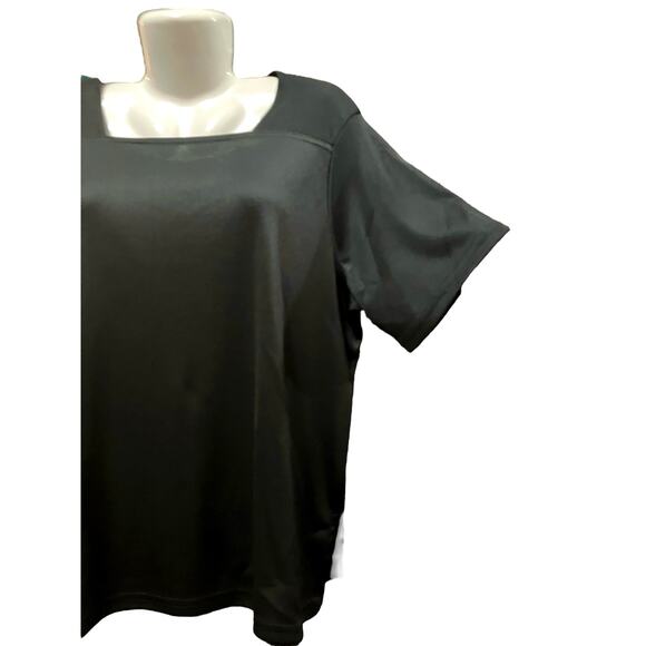 ERENA Women's Black Square Neck Short Sleeve Blouse 100% Polyester | Size 2X - Picture 3 of 8